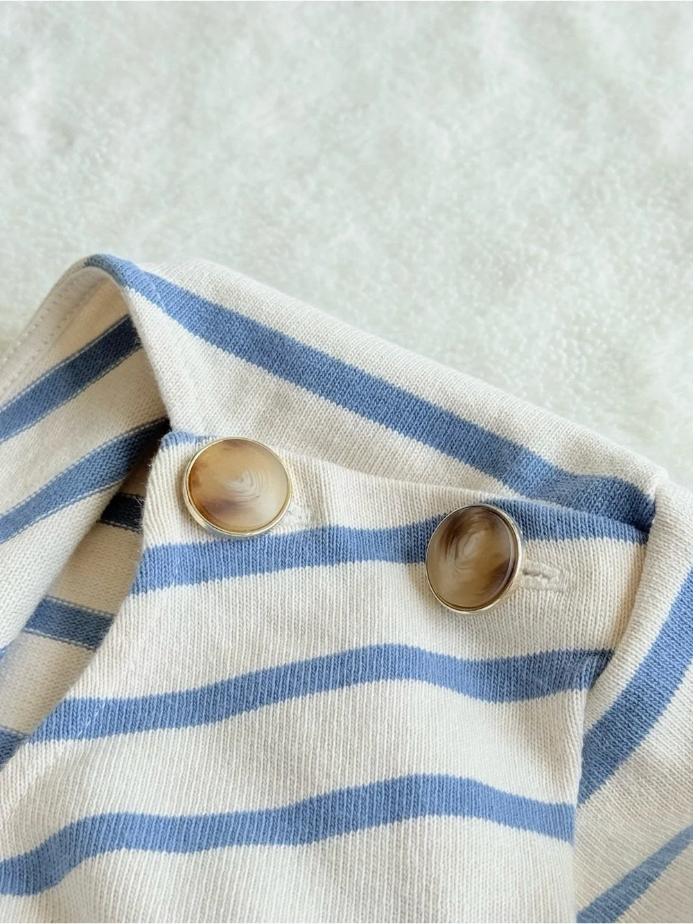 Sezane Colette Cotton Stripes Ivory Blue Crewneck Long Sleeve T-shirt L - Picture 8 of 10